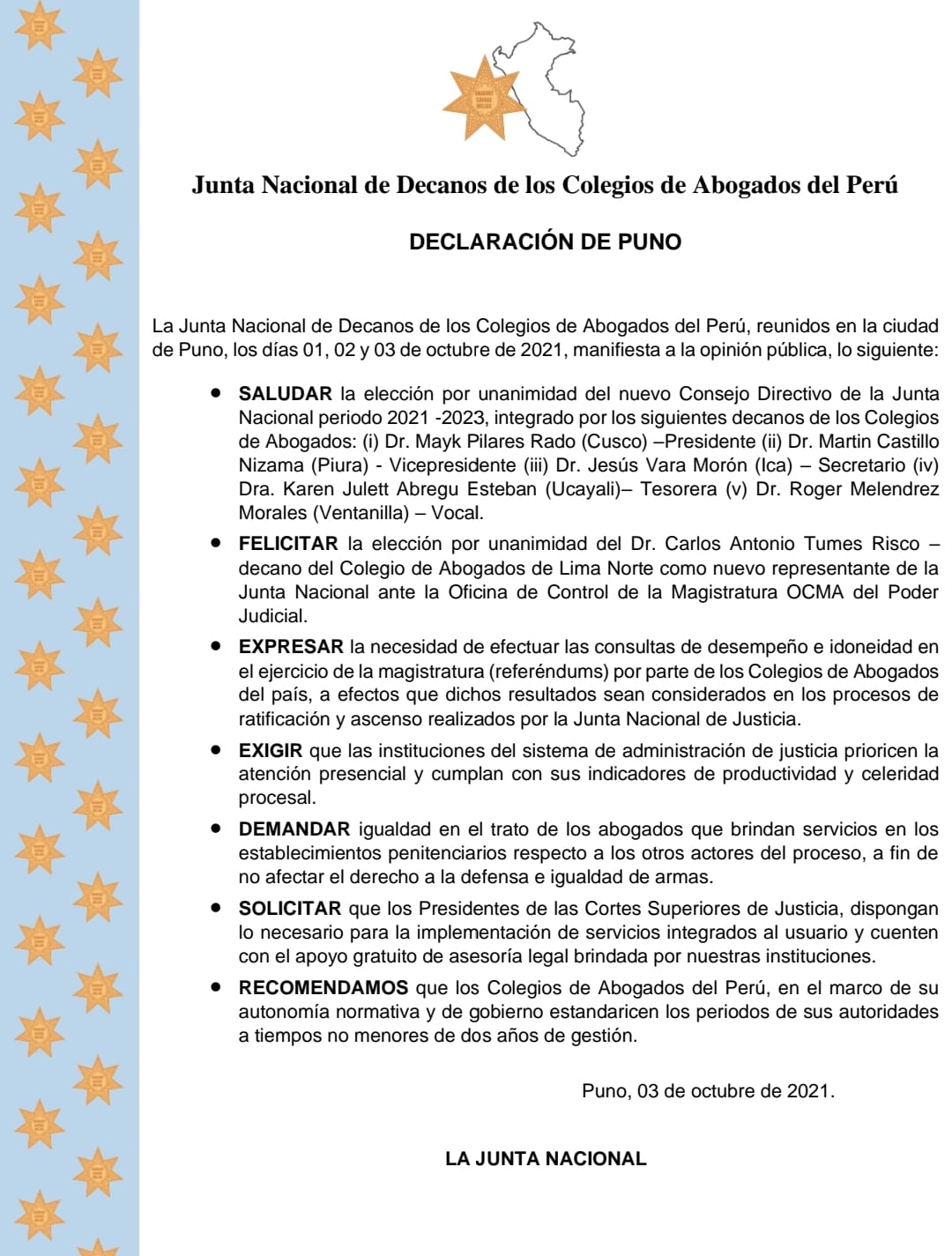 JUDECAP declaración de Puno