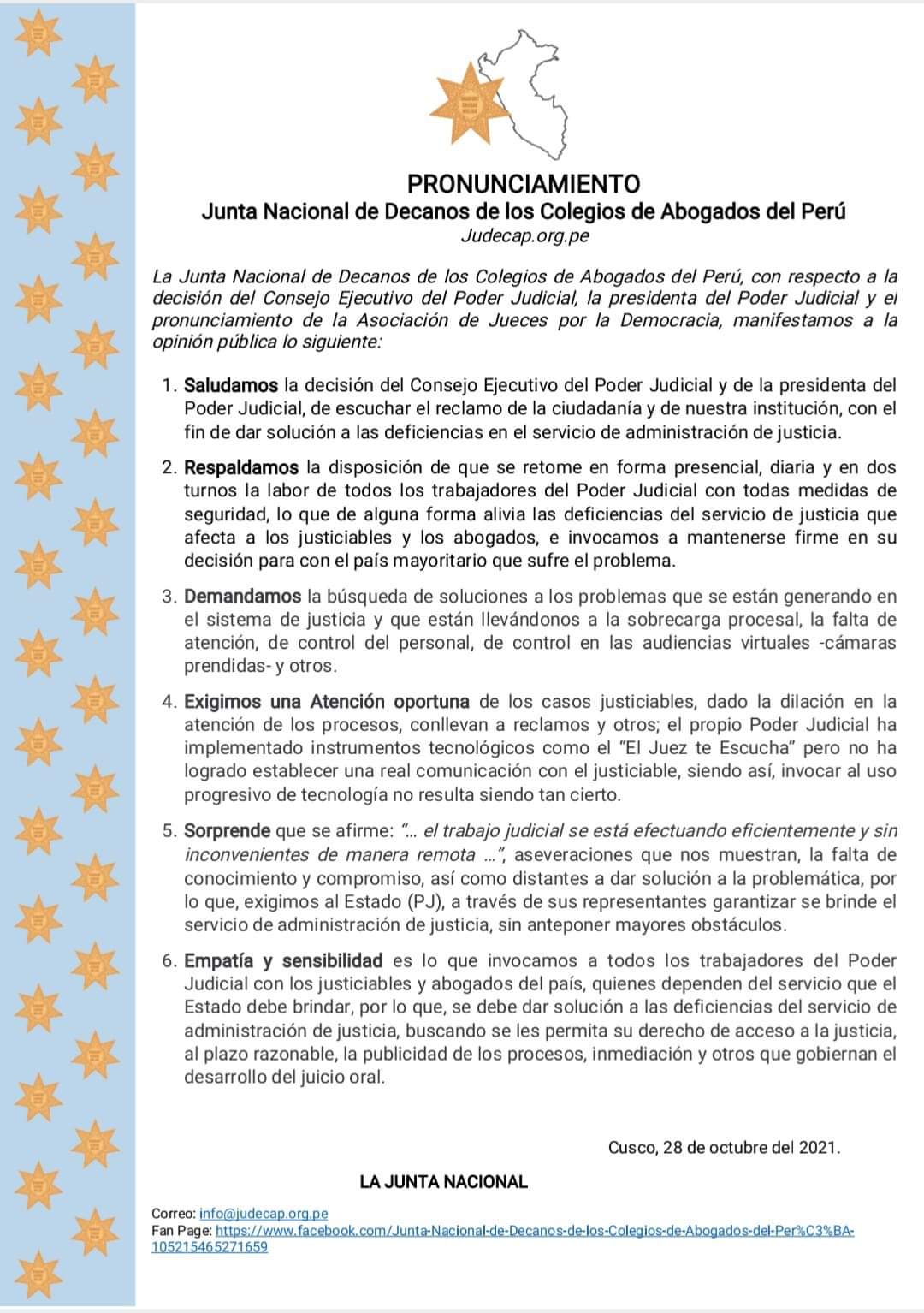 Pronunciamiento de la JUDECAP