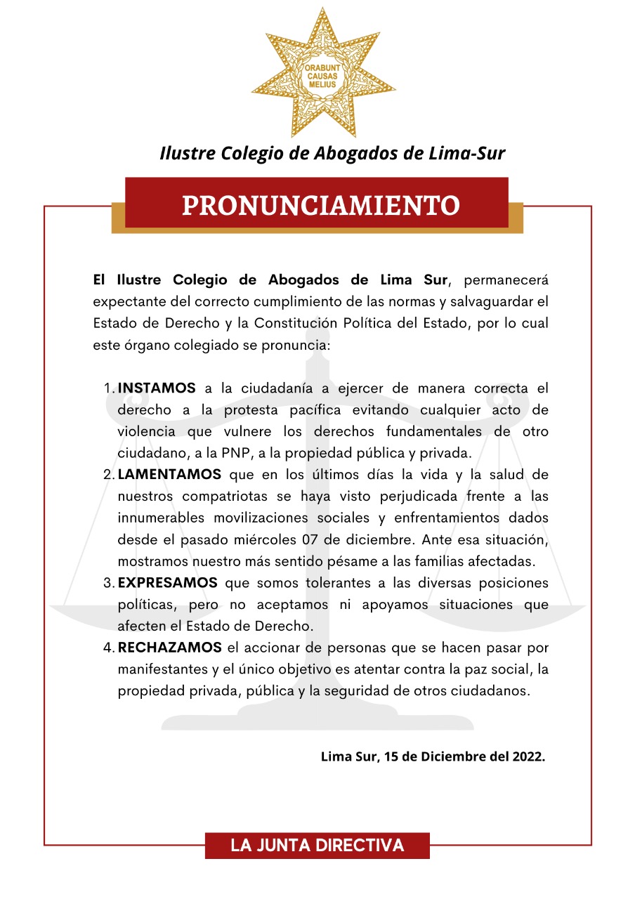 Pronunciamiento del CALSUR 15 dic