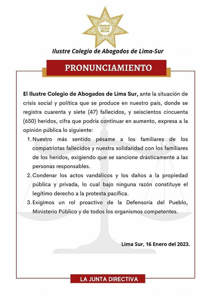 Pronunciamiento del CALSUR 16 Enero