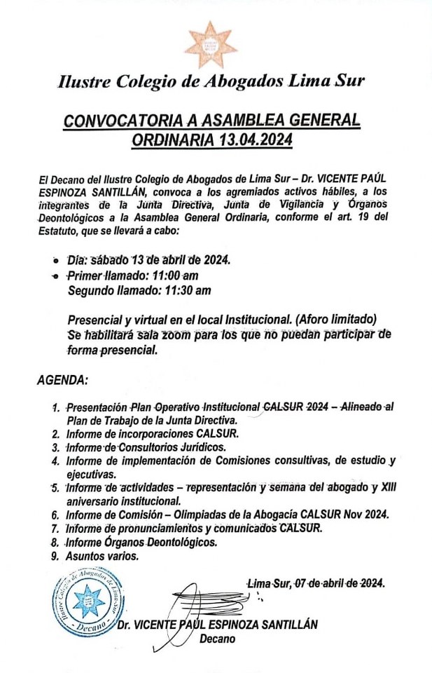 Convocatoria a Asamblea General Ordinaria 13.04.2024