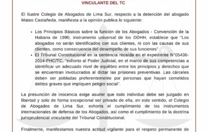 COMUNICADO: Cumplimiento de los Principios Básicos sobre la Función de los Abogados