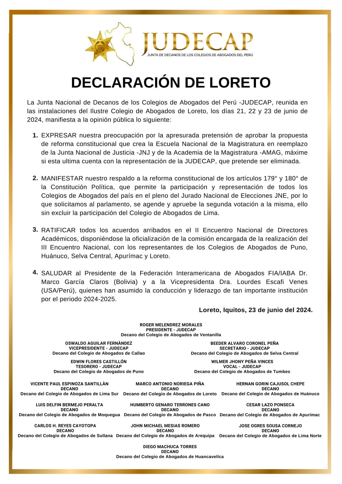 JUDECAP – Declaración de Loreto