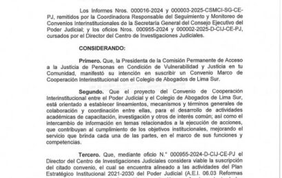 CALSUR suscribe convenio de cooperación interinstitucional con el Poder Judicial del Perú