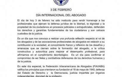 Mensaje de la FIA por el día Internacional del Abogado