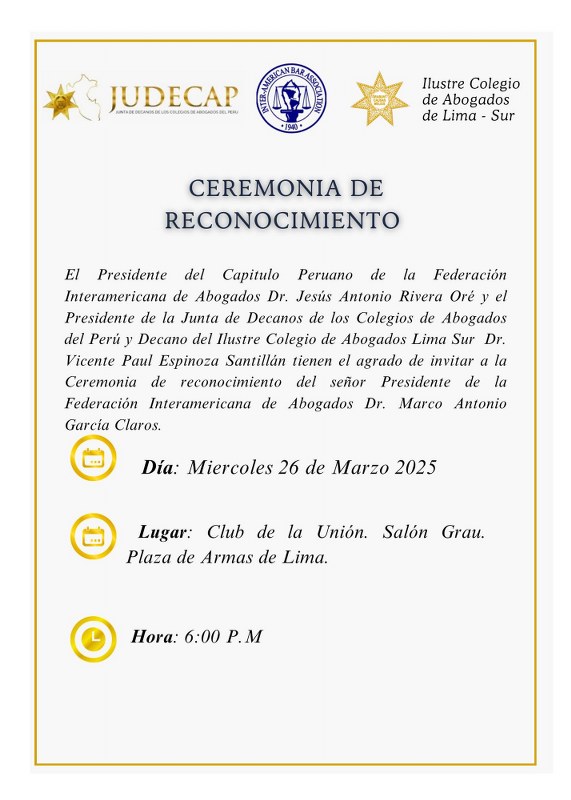 FIA, JUDECAP y CALSUR organizan ceremonia de reconocimiento a destacado jurista Dr. Marco Antonio Garcia Claros