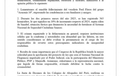 JUDECAP se pronuncia sobre el aumento de la criminalidad y exhorta a fortalecer la seguridad ciudadana