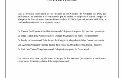 Felicitaciones al Dr. Vicente Paul Espinoza Santillán por su elección como Presidente de la JUDECAP