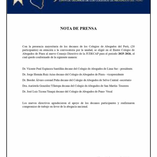 Felicitaciones al Dr. Vicente Paul Espinoza Santillán por su elección como Presidente de la JUDECAP