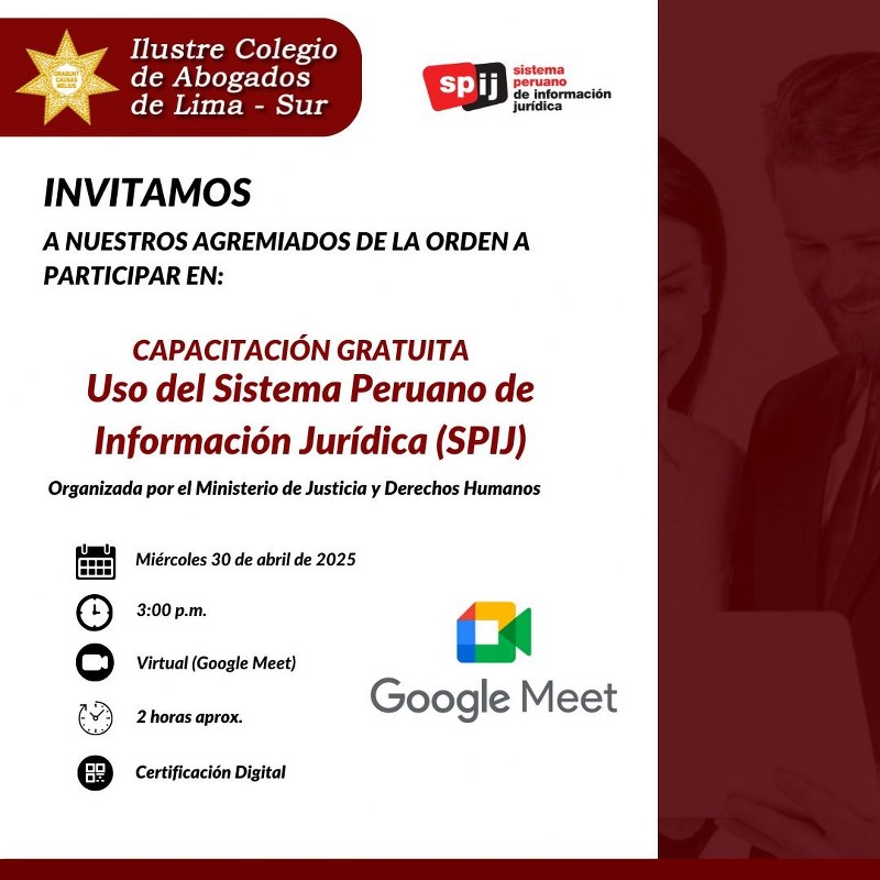 Invitación a Capacitación Gratuita sobre el Sistema Peruano de Información Jurídica (SPIJ) Invitación a Capacitación Gratuita sobre el Sistema Peruano de Información Jurídica (SPIJ)