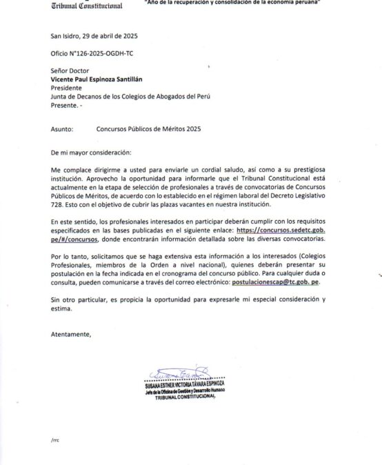 Convocatoria para selección profesional del Tribunal Constitucional