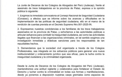 Pronunciamiento de la Junta de Decanos de los Colegios de Abogados del Perú – JUDECAP