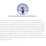 Pronunciamietno FIA Día Internacional de la Justicia