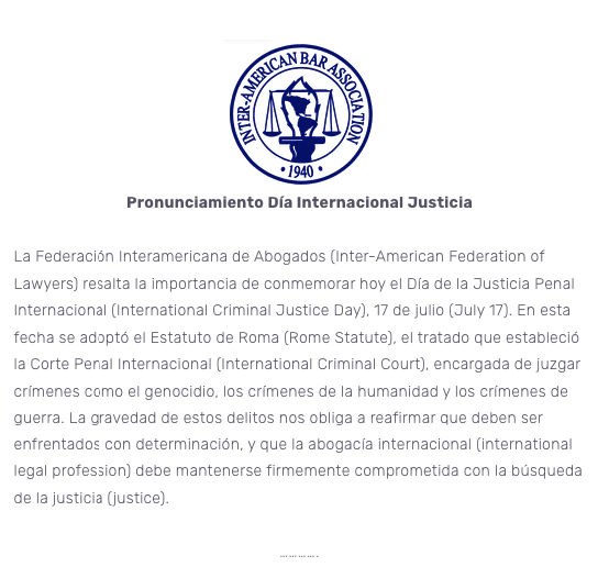 Pronunciamietno FIA Día Internacional de la Justicia
