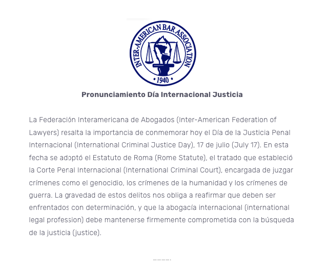 Pronunciamietno FIA Día Internacional de la Justicia