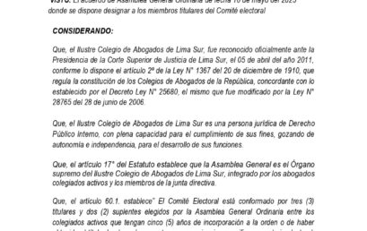 Resolución acuerdo general extraordinaria designación de comité electoral