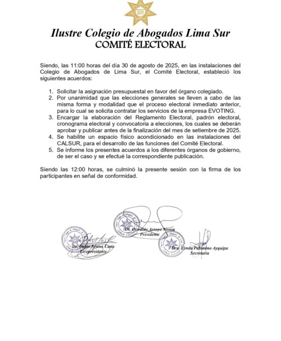 Acuerdos establecidos por el comitè electoral