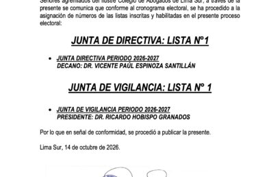 Asignación de números de las listas inscritas y habilitadas – Elecciones 2025