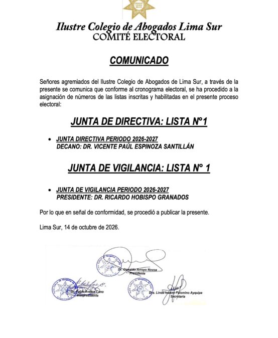 Asignación de números de las listas inscritas y habilitadas – Elecciones 2025