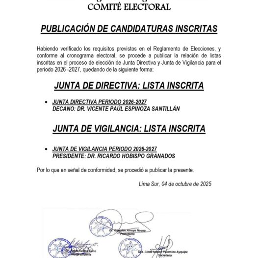 Publicación de Candidaturas Inscritas