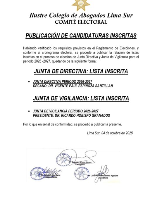 Publicación de Candidaturas Inscritas