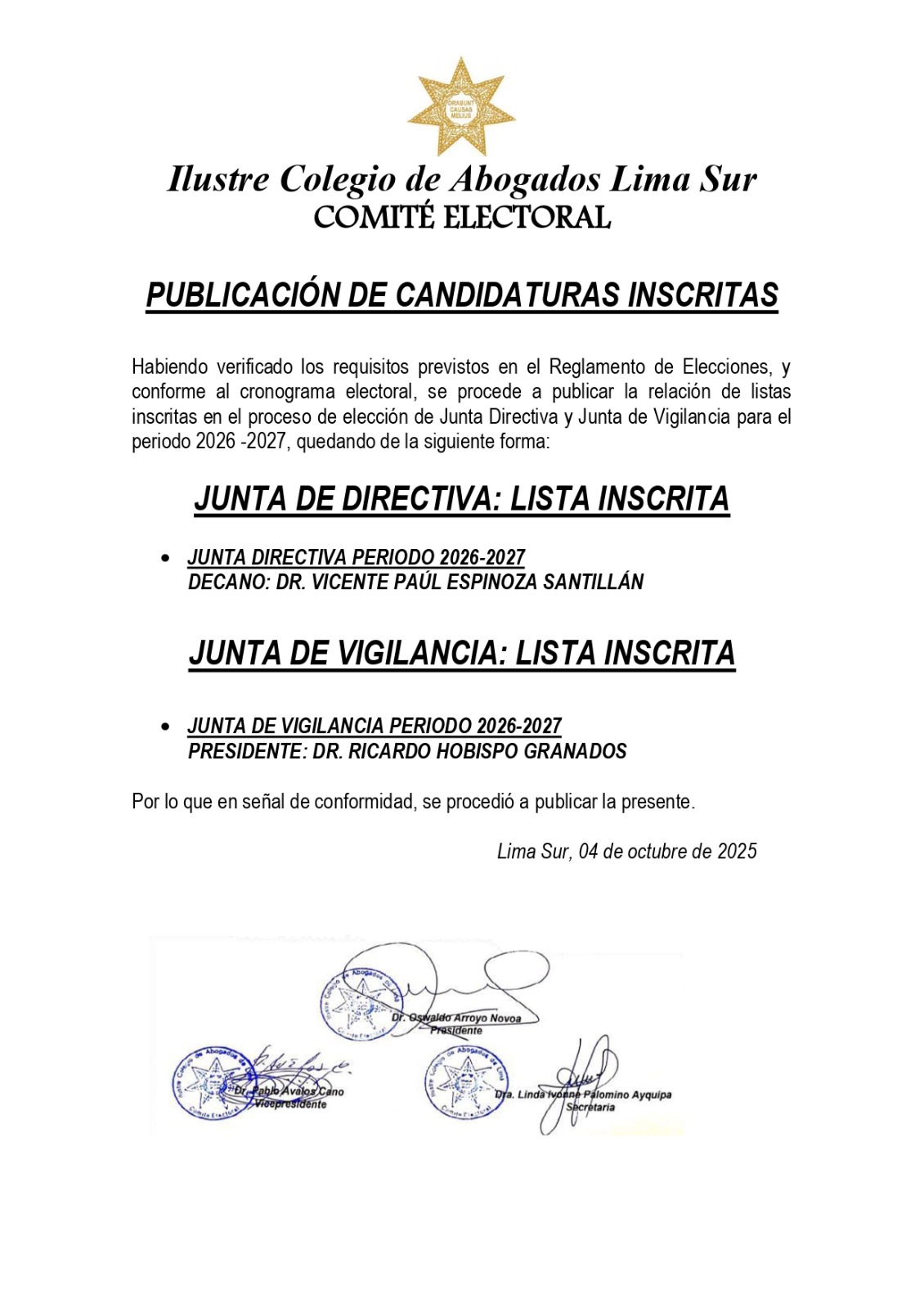 Publicación de candidaturas inscritas