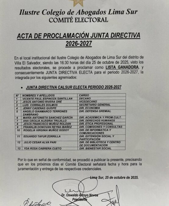 Acta de proclamación Junta Directiva y Junta de Vigilancia 2026-2027