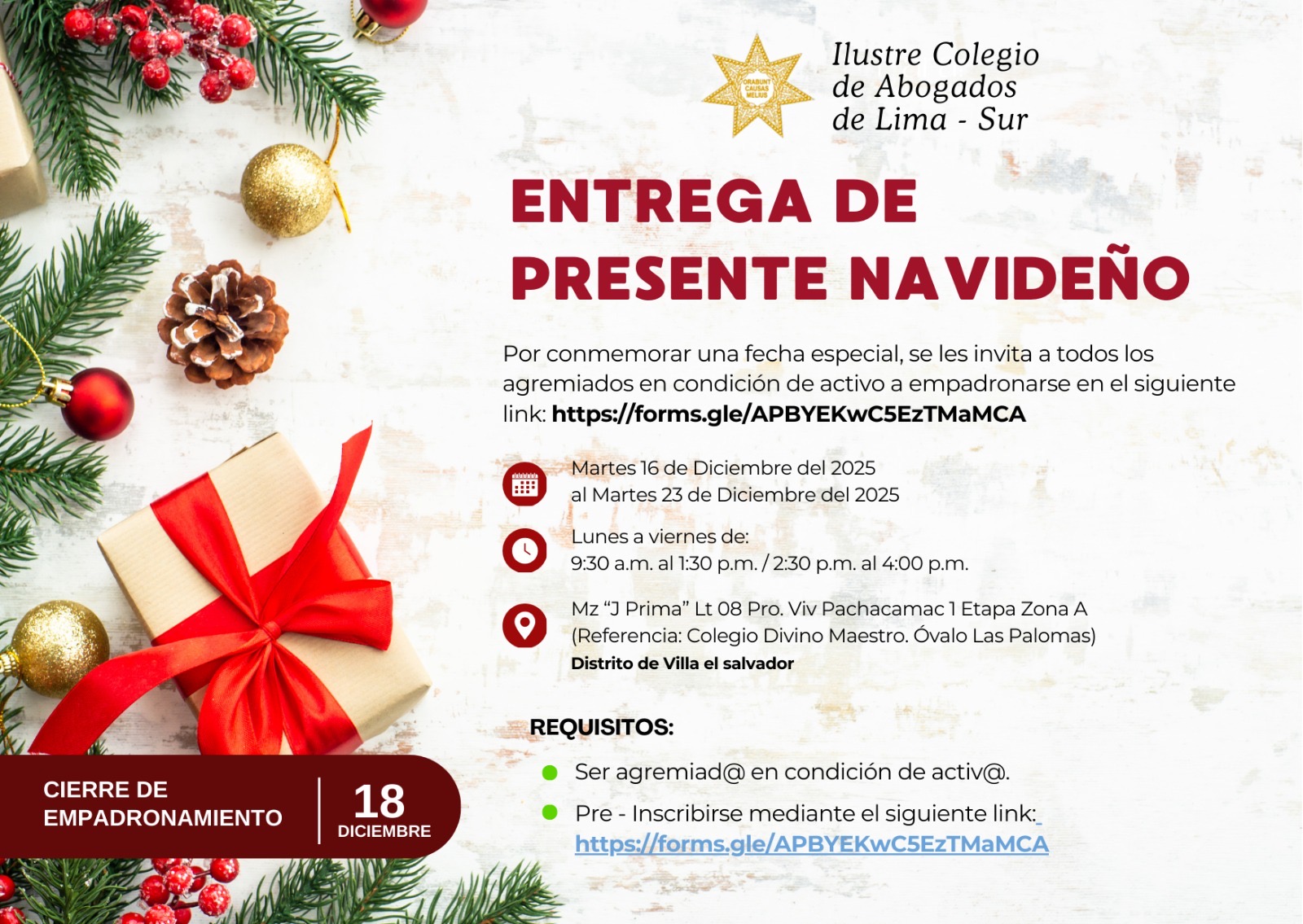 Invitación entrega de presentes navideños CALSUR Invitación entrega de presentes navideños CALSUR
