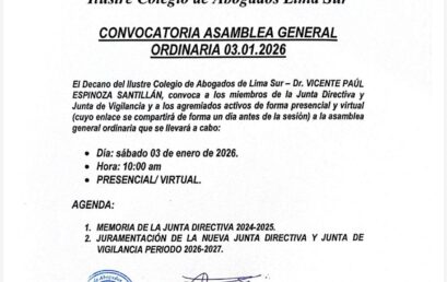 Convocatoria Asamblea General Ordinaria 03 enero 2026