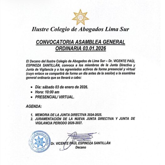 Convocatoria Asamblea General Ordinaria 03 enero 2026
