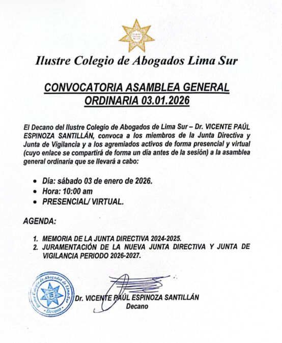 Convocatoria Asamblea General Ordinaria 03 enero 2026