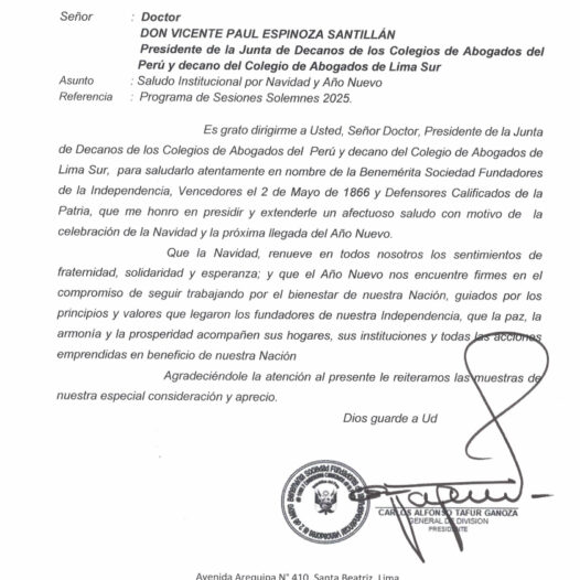 Saludo por navidad de la Benemérita Sociedad Fundadores de la Independencia,