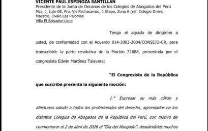 Saludo del Congreso de la República por el día del Abogado