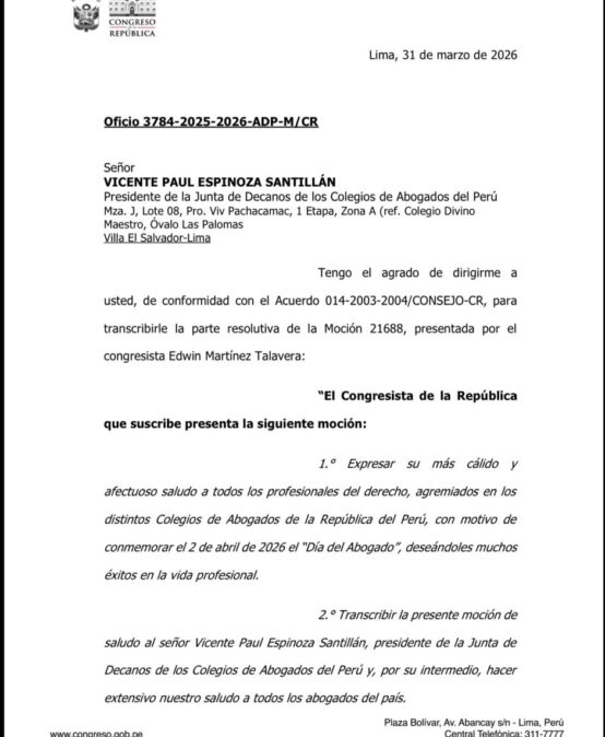 Saludo del Congreso de la República por el día del Abogado