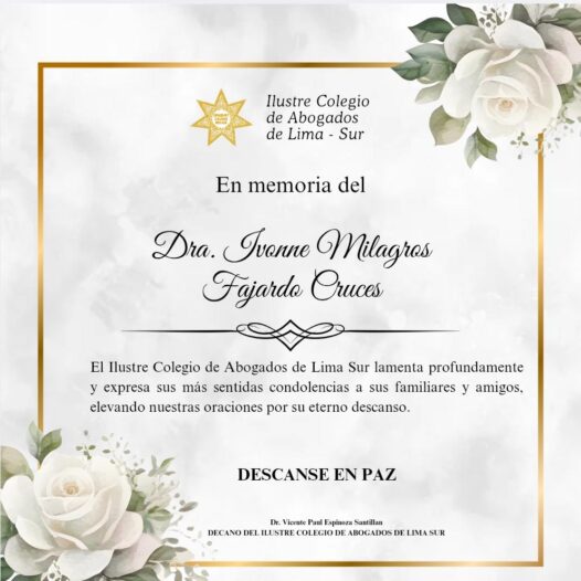 Condolencias a los familiares y amigos por el fallecimiento de la Dra Ivonne Milagros Fajardo Cruces