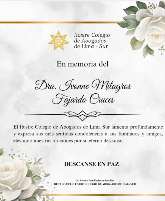 Condolencias a los familiares y amigos por el fallecimiento de la Dra Ivonne Milagros Fajardo Cruces