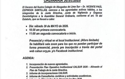Convocatoria Asamblea General Ordinaria 30 Mayo 2026