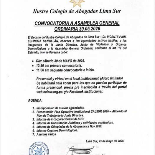 Convocatoria Asamblea General Ordinaria 30 Mayo 2026