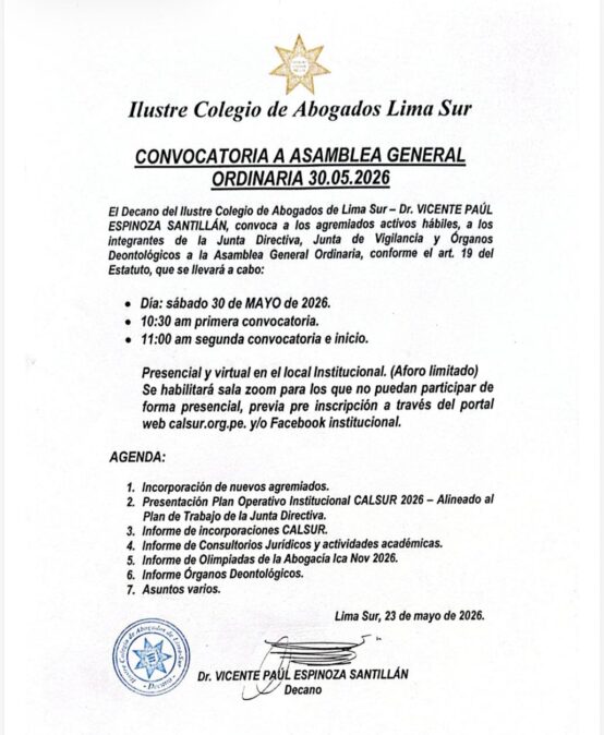 Convocatoria Asamblea General Ordinaria 30 Mayo 2026